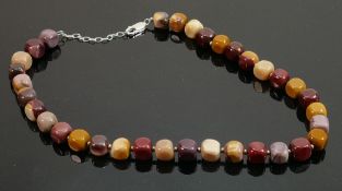 Polished various coloured stone and silver necklace: