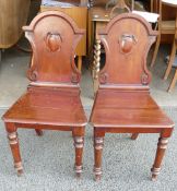 Pair Victorian Mahogany Hall Chairs(2):