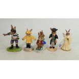 Five Royal Doulton Bunnykins figures: Includes DB156 Angel, DB60 Schoolmaster, DB4 Billie &