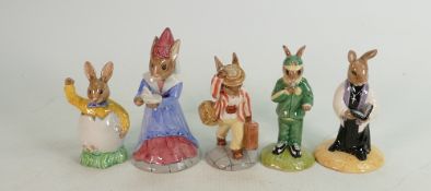 Five Royal Doulton Bunnykins figures all boxed 4 with certificates: Includes DB213 Sundial, DB154
