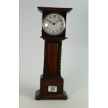 Miniature oak longcase Grandfather clock: With later battery movement, c 1920's - 30's. Measuring