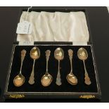 Cased set of six silver coffee spoons Birmingham 1955: Weight 43.7g.