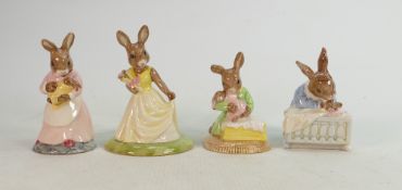 FOUR x Royal Doulton Bunnykins figures: DB276 Sweet Dreams Baby Bunny, DB158 New Baby, DB269 With