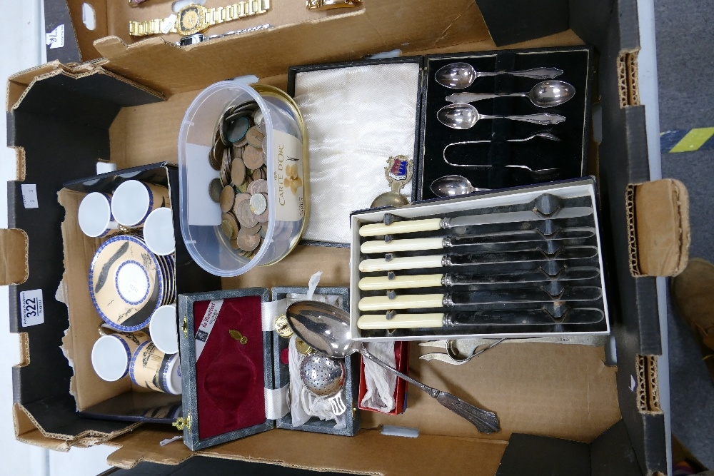 A mixed collection of items to include: Silver plated cutlery, pre decimal; coins, Italian Coffee