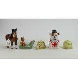 Group including Beswick Wade and Carlton: Includes Shetland mare, 2 x Carlton tortoise peppers, Wade