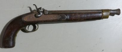 19th century Percussion pistol: Slightly flared barrel.