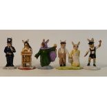 Five x Royal Doulton Bunnykins figures: DB242 Tyrolean dancer. DB222 Jack & Jill, DB461 Policeman,