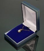 9ct gold diamond cluster pendant and 18inch necklace: QVC brand new & boxed, 2.2g.