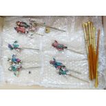 7 x Chinese miniature puppets on sticks: Pottery or composite hand painted with movable parts. Minor