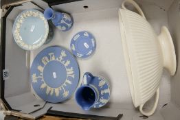 A collection of Wedgwood items to include: jasperware, jug, plate, damaged vase, Queensware