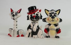 Lorna Bailey group of 3 cats Weightlifter Top Hat and cat with long neck : All in good condition two