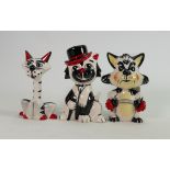 Lorna Bailey group of 3 cats Weightlifter Top Hat and cat with long neck : All in good condition two