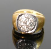 Gold plated ring set with cluster of moissanite stones: size P.