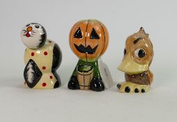 Lorna Bailey group of 3 figures: Pumkin head (not signed), Duck and Seal type creature. All in