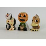 Lorna Bailey group of 3 figures: Pumkin head (not signed), Duck and Seal type creature. All in