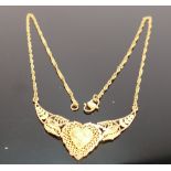 Asian yellow metal ornate necklace: tests to 22ct gold or higher, 8.7g.