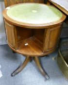 Reproduction revolving circular drum table: with leather top, d50cm.