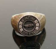 Terry Berry Silver gents ring with white stones: size T/U, 19.3g