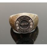 Terry Berry Silver gents ring with white stones: size T/U, 19.3g