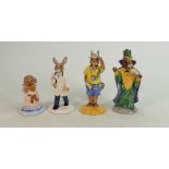 FOUR x Royal Doulton Bunnykins figures: DB190 Tourist, DB157 Goodnight, DB181 Doctor & DB197