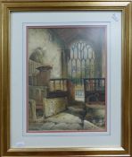 Local interest watercolour: Subject of The Chapel in Haddon Hall Derbyshire, painted by Mr F W