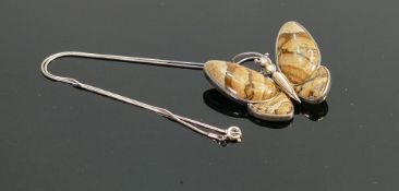 Sterling silver Jasper butterfly pendant and 17inch snake necklace: QVC brand new and boxed.