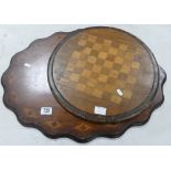 19th Century Inlaid Table Chess Table Top: together with inlaid Pie Crust Edged Item, length of