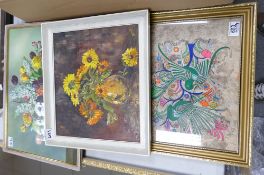 Three Framed Pictures to include: oil on board still life, still life print & ethnic item(3)