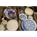 A mixed collection of items to include: Continental studio pottery, Wedgwood jasperware plate,