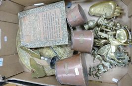 A mixed collection of Brass items to include: ointments, Plaques, measures etc