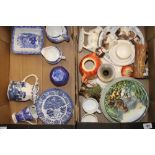 A mixed collection of items to include: decorative wall plates, Staffordshire ware , damaged cow