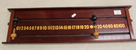 Mahogany snooker score board: wall mounted. Length 67cm