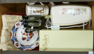 A mixed collection of items to include: Large Boxed Aynsley Floral Decorated Lampbase, Boxed Spode