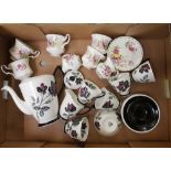 Tray containing Royal Albert Masquerade Coffee Set: Royal Albert Sweet Pea Cups & Saucers, Crown