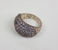 Silver Ladies purple stone cluster ring, size R, 6.3g: