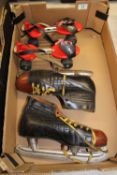 A mixed collection of items to include: Vintage roller skates together with similar ice skates