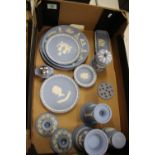 A collection of Wedgwood jasper ware: to include flower vases, plates, etc