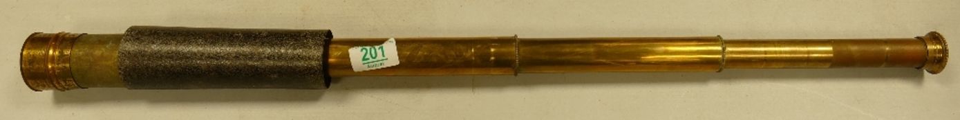 Brass 3 Stage Telescope: leather fitting detached , opened length 75cm