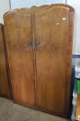 Art Deco Walnut Double Wardrobe: 122cm W x 55cm D x 181cm H.