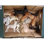 Tray containing a Large Collection of Ceramic Dogs and Other Animals: Beswick, Szeiler etc.