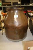 Large copper type milk churn: height 36cm