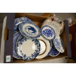 A collection of Spode, Delft, & Similar Blue & White Dresser plates:
