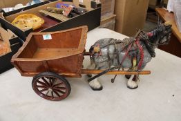 Pottery harnessed shire horse: with cart