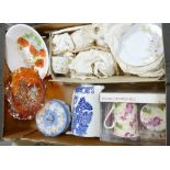 A mixed collection of items to include: Wedgwood Jasperware lidded pot, carnival Glass Bowl,