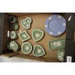 A collection of Wedgwood jasper ware: to include pin trays, lidded boxes, ashtrays