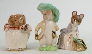 Beswick Beatrix Potter gold edition figures: Benjamin Bunny, Hunca Munca and Mrs Tiggywinkle, all