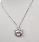Silver 18? necklace with pigs head locket, 9.19g: