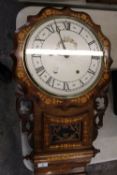 Victorian drop dial inlaid wall clock: Pendulum present