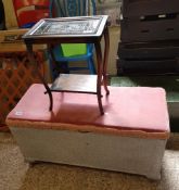 A silver painted Lloyd Loom style blanket box: together with a small Egyptian theme occasional table