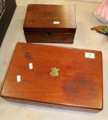 Two Mahogany distressed boxes: largest length 36cm (2)
